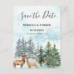 Faire-part Carte postale 'Forêt hivernale et cerfs' pour anno