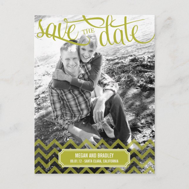Faire-part Carte postale Funky Couple Save The Date - Verte (Devant)