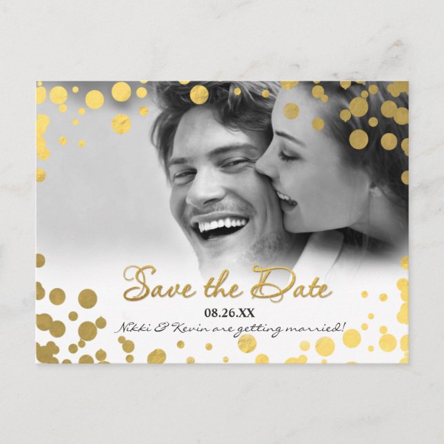 Faire-part Carte postale Gold Foil Confetti Dots Photo Save D (Devant)