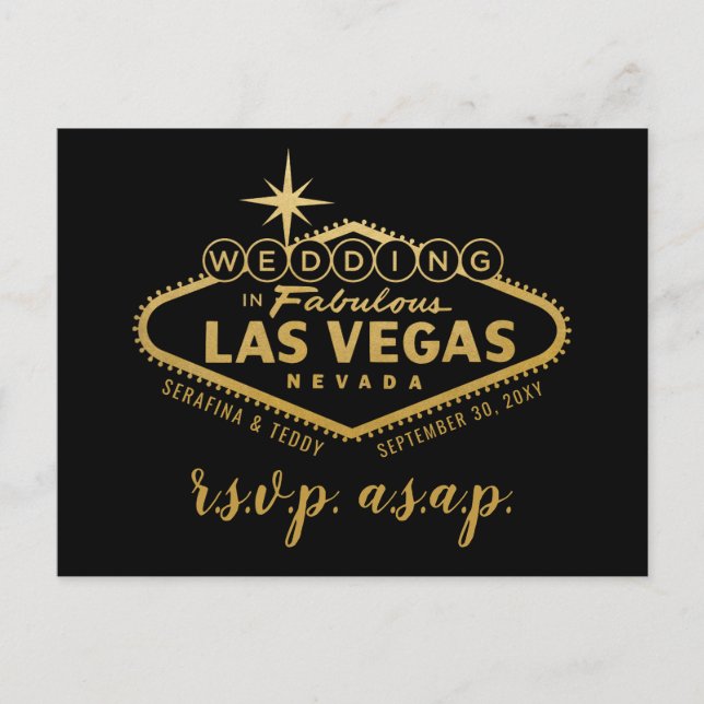 Faire-part Carte postale Gold Las Vegas Sign Wedding RSVP Res (Devant)