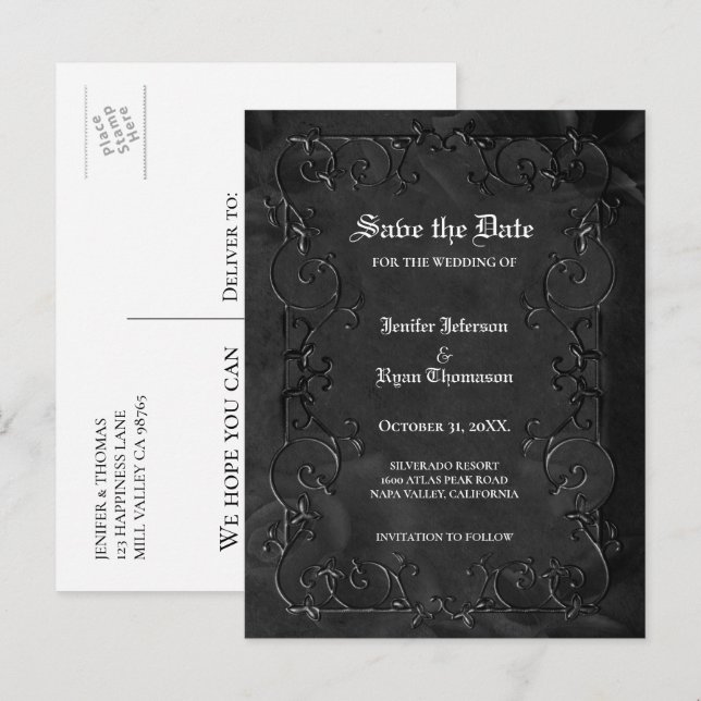 Faire-part Carte postale gothique de mariage d'Halloween pour (Devant / Derrière)