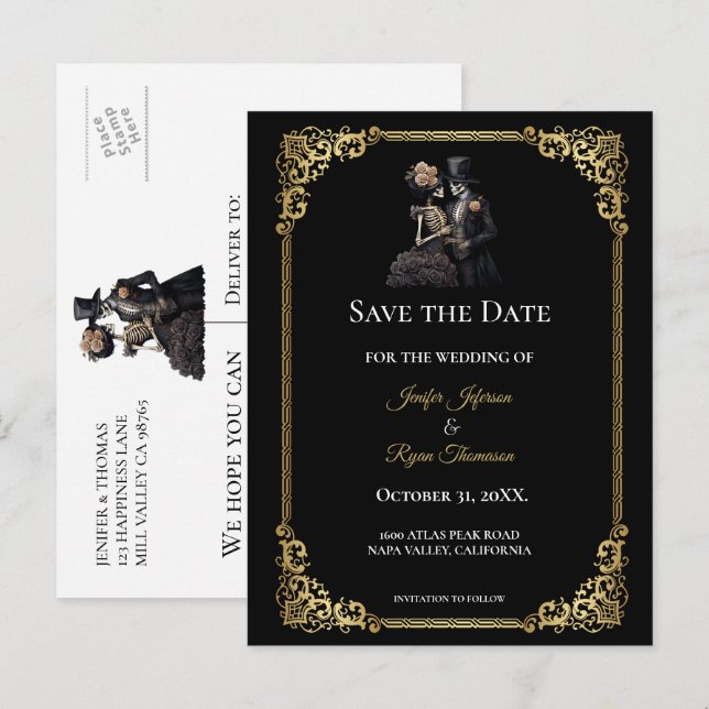 Faire-part Carte postale gothique de mariage Halloween pour a (Devant / Derrière)
