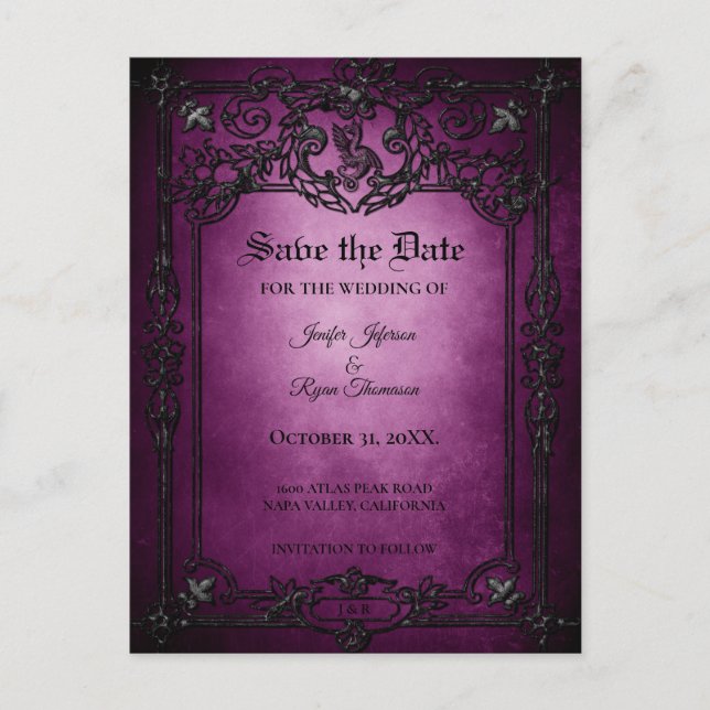 Faire-part Carte postale gothique de mariage Halloween pour a (Devant)