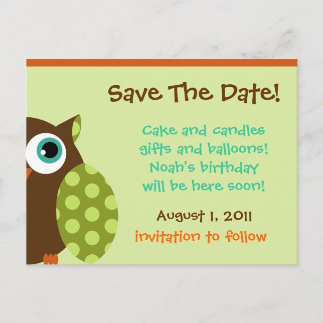 Faire-part Carte postale hibou (Devant)