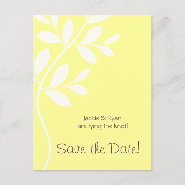 Faire-part Carte postale jaune violet pour sauvegarder la dat (Devant)