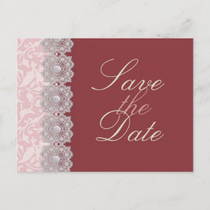 Faire-part Carte postale 'Lace and Pearls Raspberry Save the