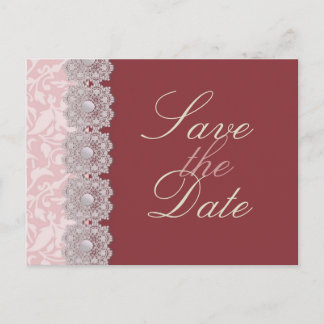 Faire-part Carte postale 'Lace and Pearls Raspberry Save the