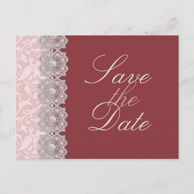 Faire-part Carte postale 'Lace and Pearls Raspberry Save the  (Devant)