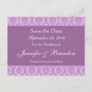 Faire-part Carte postale Lilac Purple Damask Save Date