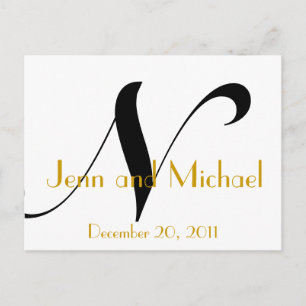 Faire-part Carte postale mariage Art Déco Gold Noir