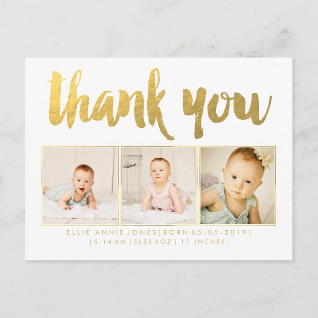 Faire-part Carte postale Merci photo Gold Foil (Devant)