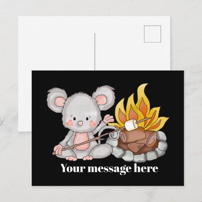 Faire-part Carte postale mignonne de souris de camping (Devant / Derrière)