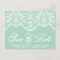 Carte postale 'Mint Brocade Lace Save the Date'