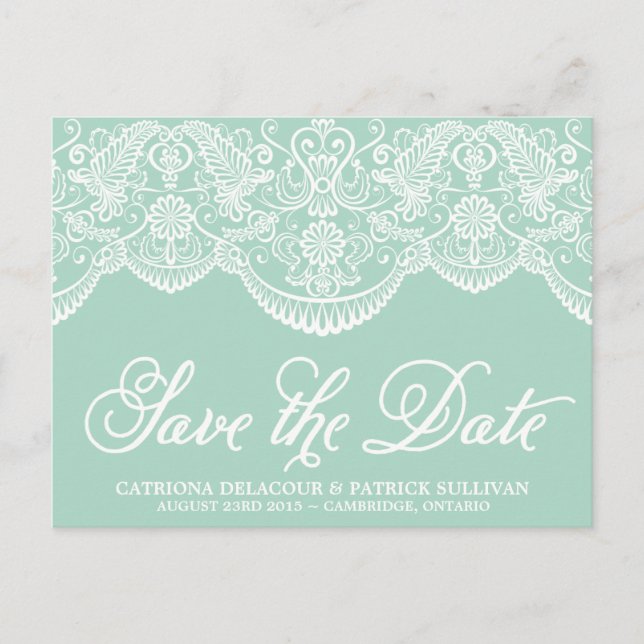 Faire-part Carte postale 'Mint Brocade Lace Save the Date' (Devant)
