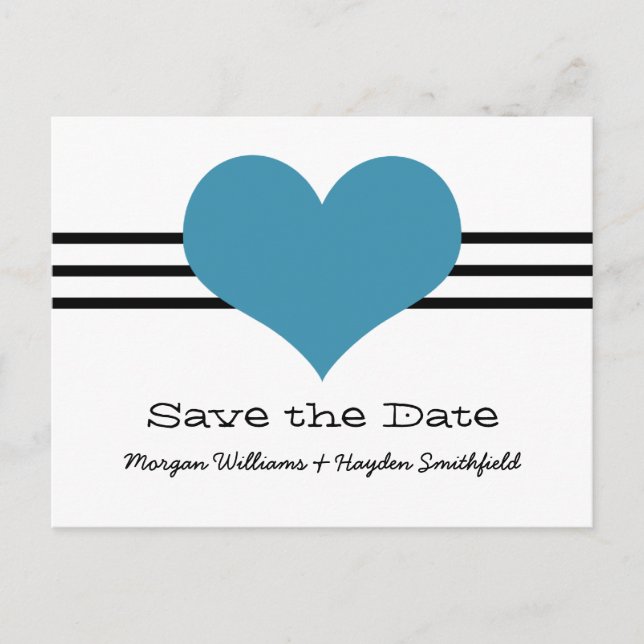 Faire-part Carte postale "Mod Heart Save the Date", Bleue (Devant)