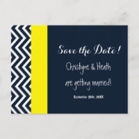 Carte postale moderne chevron bleu marine jaune en
