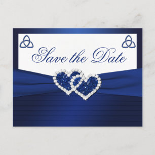Faire-part Carte postale Navy et Blanc pour annoncer la date 