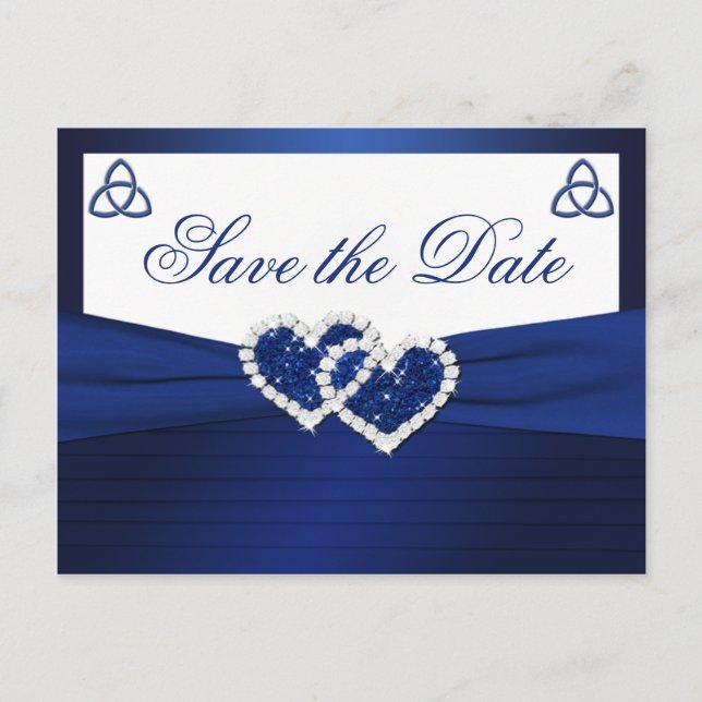 Faire-part Carte postale Navy et Blanc pour annoncer la date  (Devant)