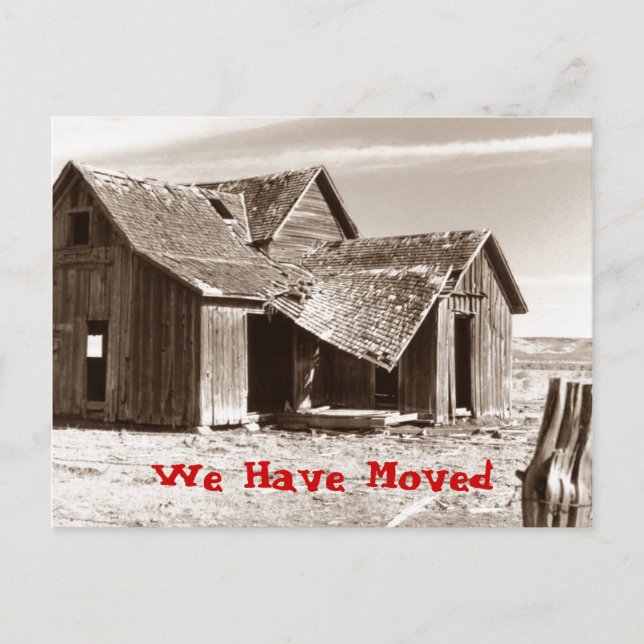 Faire-part Carte postale Nous Avons Déplacé Ramshackle Shack  (Devant)