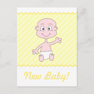 Faire-part Carte postale Nouveau Bébé. Jaune et Blanc.