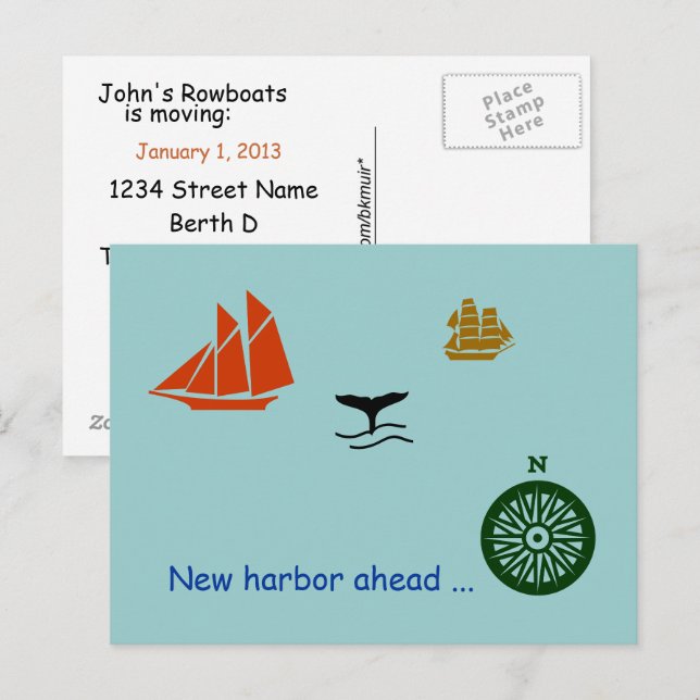 Faire-part Carte postale - Nouveau port à l'horizon (Devant / Derrière)