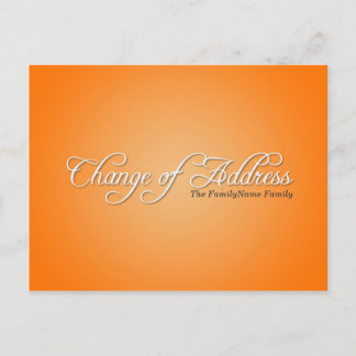 Faire-part Carte postale orange moderne de changement d'adres