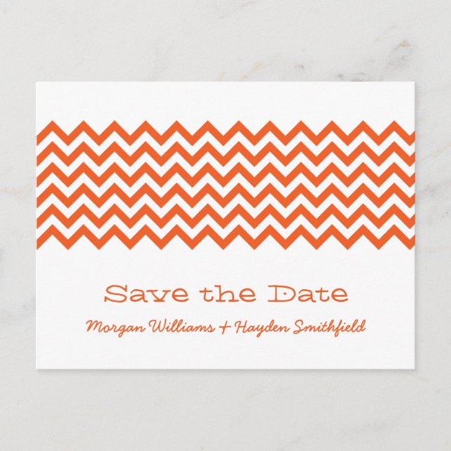Faire-part Carte postale Orange Simple Chevron Save the Date (Devant)