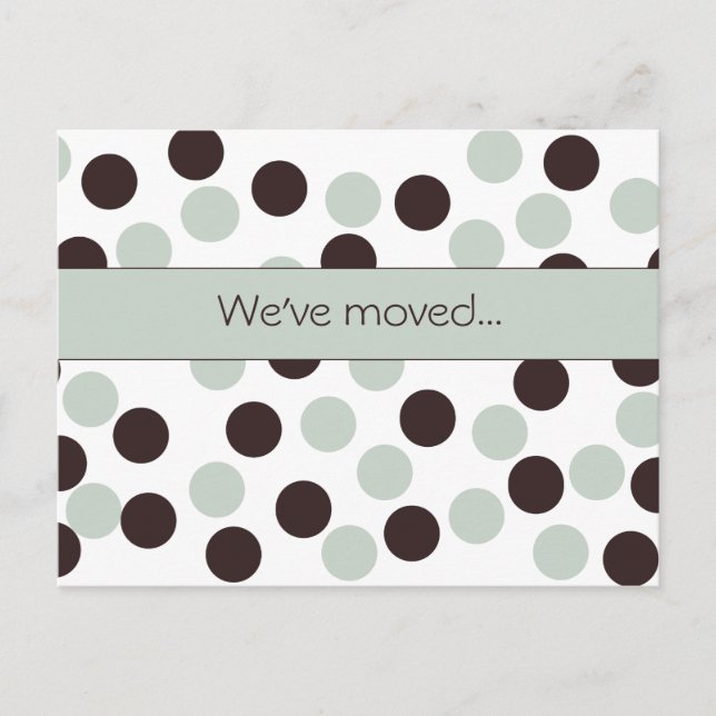 Faire-part carte postale pastel vert & brun poka point (Devant)