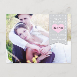 Faire-part Carte postale PHOTO Bannière grise et rose ENREGIS