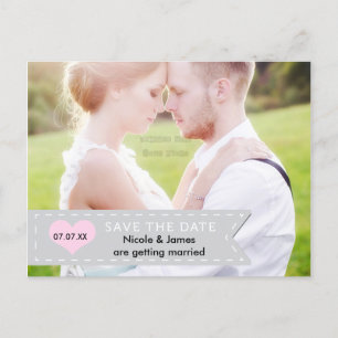 Faire-part Carte postale PHOTO Bannière grise et rose ENREGIS