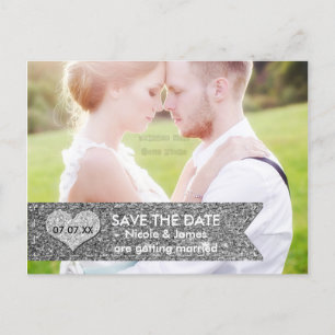 Faire-part Carte postale PHOTO Bannière Pailletée Argent ÉCRI