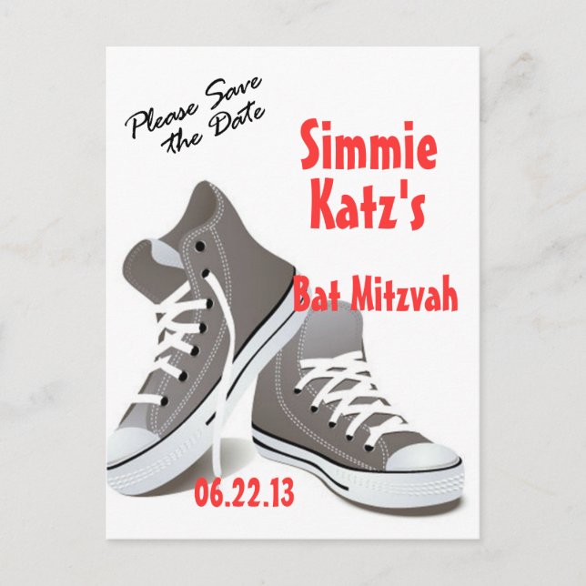 Faire-part Carte postale pour la Bat Mitzvah Sneakers Save th (Devant)