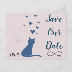 Faire-part Carte postale pour réserver la date avec des chats