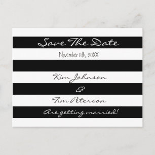 Faire-part Carte postale rayée noir et blanc Save The Date