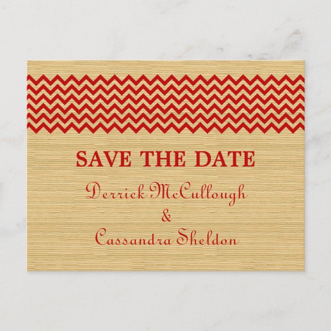 Faire-part Carte postale 'Red Rustic Chevron Save the Date' (Devant)