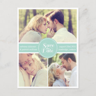 Faire-part Carte postale rétro de sauvegarde de date en vert 