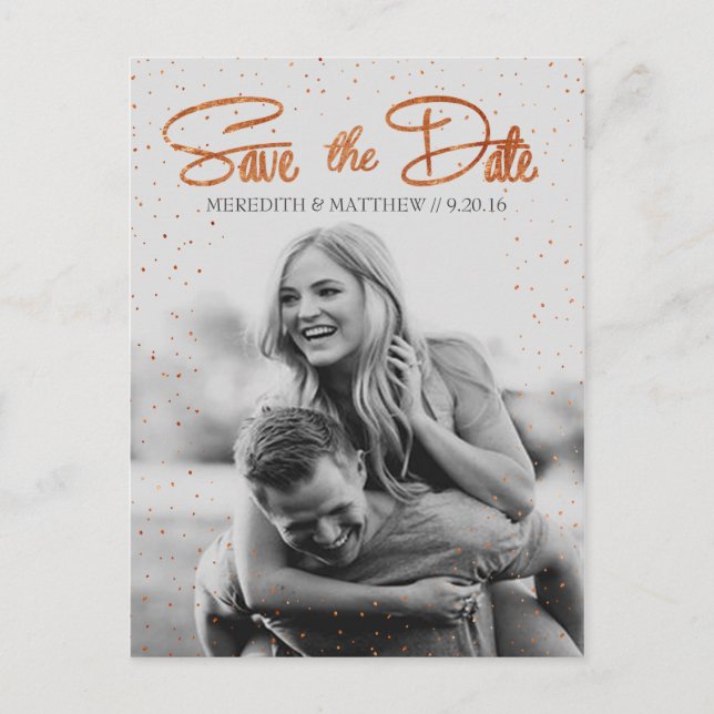 Faire-part Carte postale Rose Gold Confetti Save the Date (Devant)