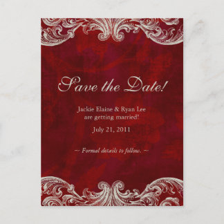 Faire-part Carte postale Roses Save the Date Antique Brun Rou