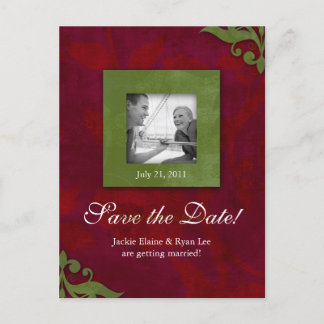 Faire-part Carte postale rouge et verte florale pour sauvegar