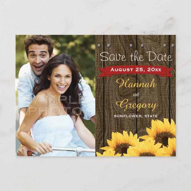 FAIRE-PART CARTE POSTALE ROUGE RUSTIQUE ENREGISTRER LA DATE (Devant)