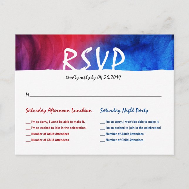 Faire-part Carte postale RSVP Blue Red Fire Ice Bat Bar Mitzv (Devant)