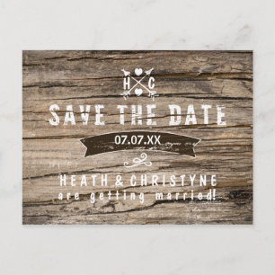 Faire-part Carte postale "SAUVEGARDEZ LA DATE" en bois rustiq