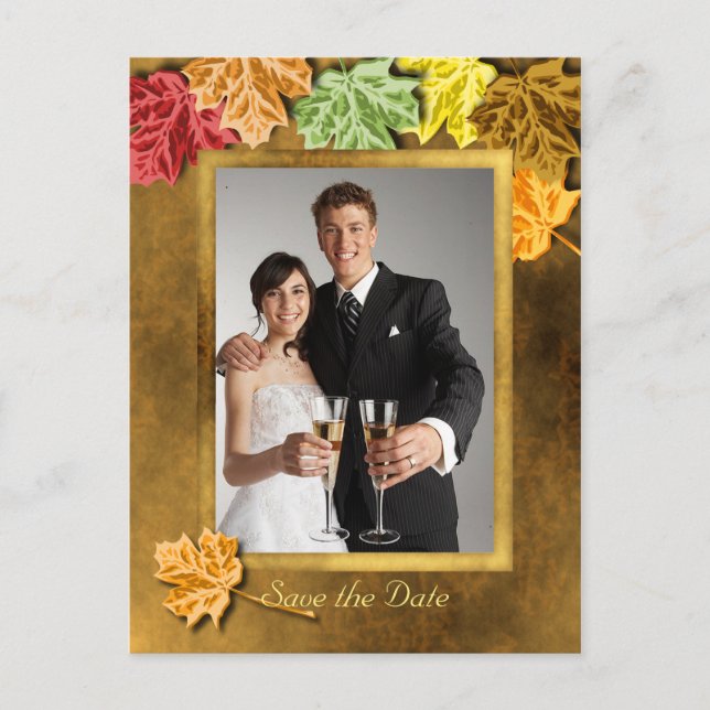 Faire-part Carte postale 'Sauver la date des feuilles d'autom (Devant)