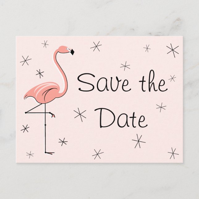 Faire-part Carte postale "Sauver la date" rose flamant (Devant)
