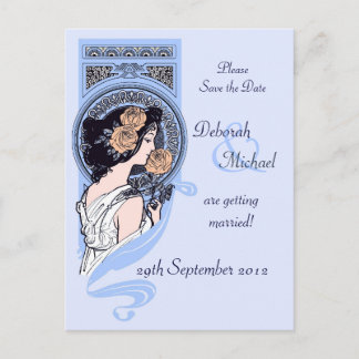 Faire-part Carte postale "Save the Date" art nouveau bleu
