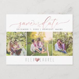 Faire-part Carte postale "Save the Date" en faux or rose de P