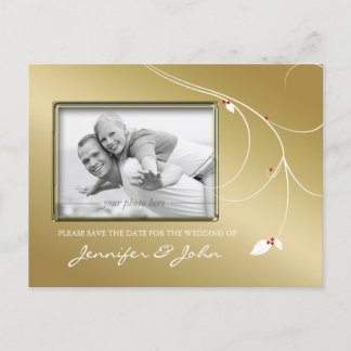 Faire-part Carte postale Save the Date feuilles d'or Baies