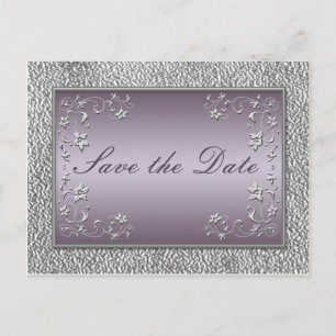 Faire-part Carte postale 'Save the Date' florale prune et éta