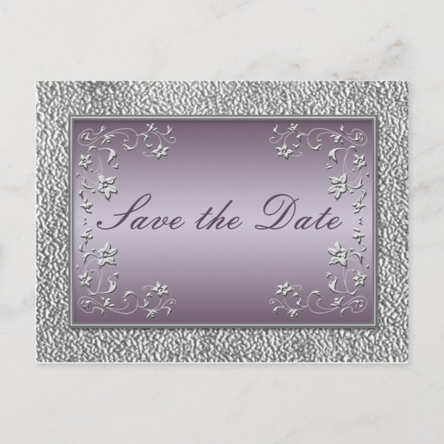 Faire-part Carte postale 'Save the Date' florale prune et éta (Devant)