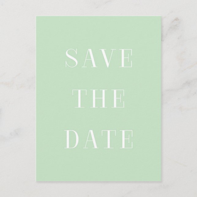 Faire-part Carte postale SAVE THE DATE Menthe & Blanc Typogra (Devant)
